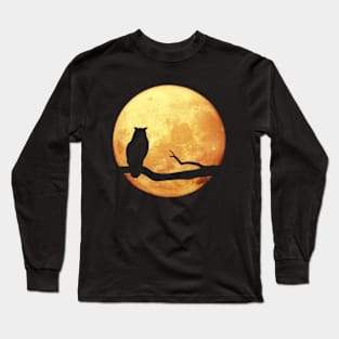 Yellow Moon Owl Shadow Halloween Design Long Sleeve T-Shirt